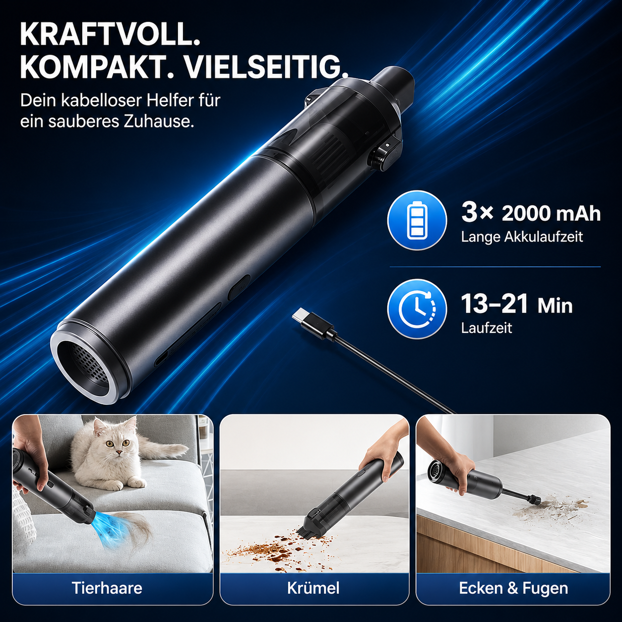 Kompakter Autohandstaubsauger für Alltag und Reisen